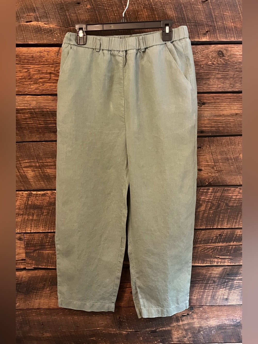 Quince 100% linen cropped pants elastic waist with pockets relaxed fit medium - Picture 2 of 5